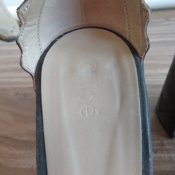 CHLOE Lauren Scalloped Ankle Strap Suede Block Heel Shoes Academia - Size US 7.5 - Picture 12 of 15